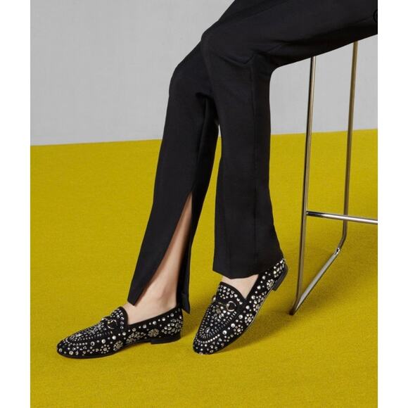 Gucci Jordaan Black Suede Loafers With Crystal Appliqué - Picture 2 of 16